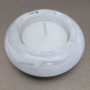 Art Glass White and Clear Tealight Candle Holder